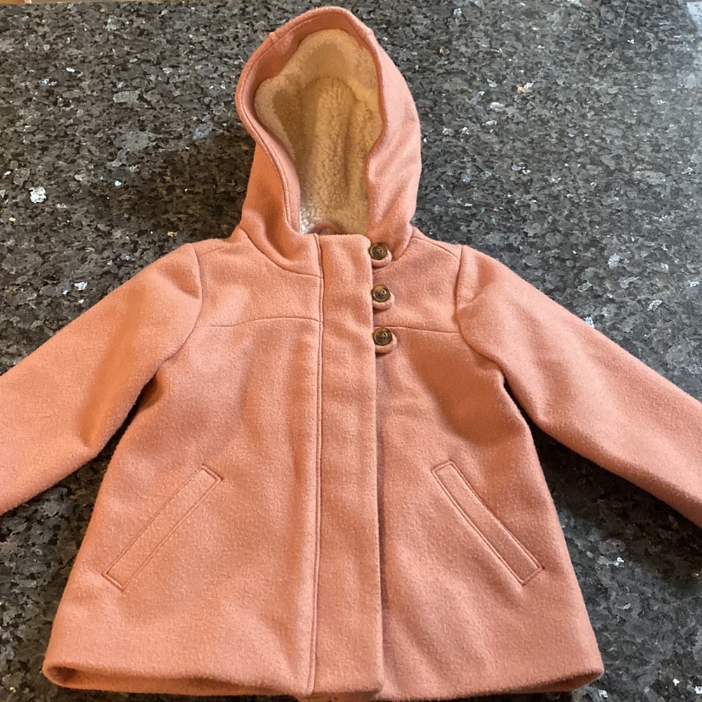 Toddler girls dusty pink pea coat zip up with hood size 2T